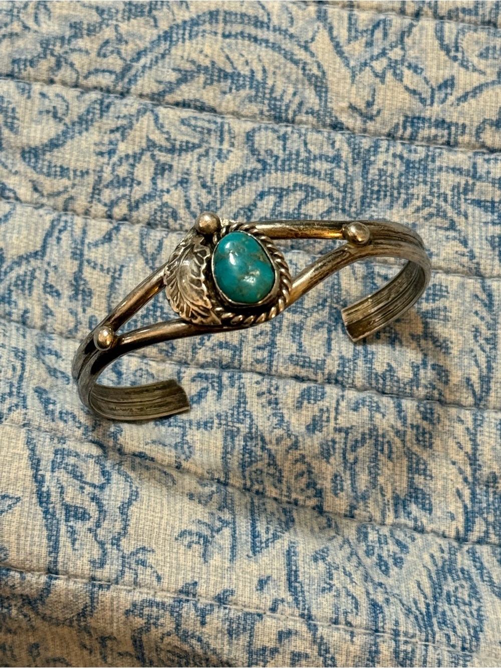 Vintage Turquoise Leaf Sterling Silver Cuff Bracelet
